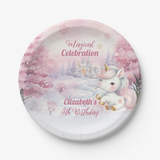 Eenhoorn Magische Viering 5e Verjaardagsfeest Papieren Bordje (Voorkant)
