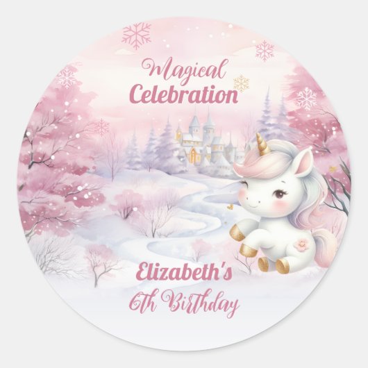 Eenhoorn Magische Viering 6e Verjaardagsfeest Ronde Sticker (Voorkant)