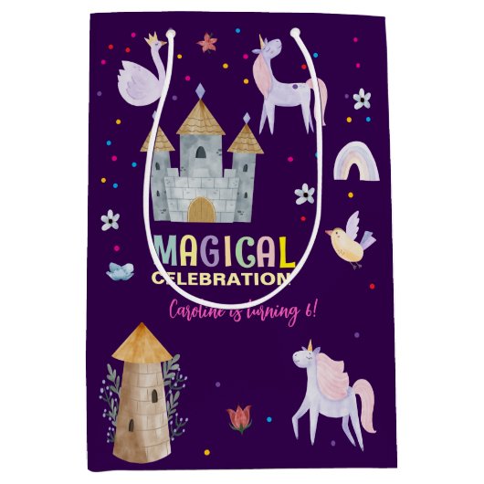 Eenhoorn magische viering verjaardag kinder medium cadeauzakje (Voorkant)