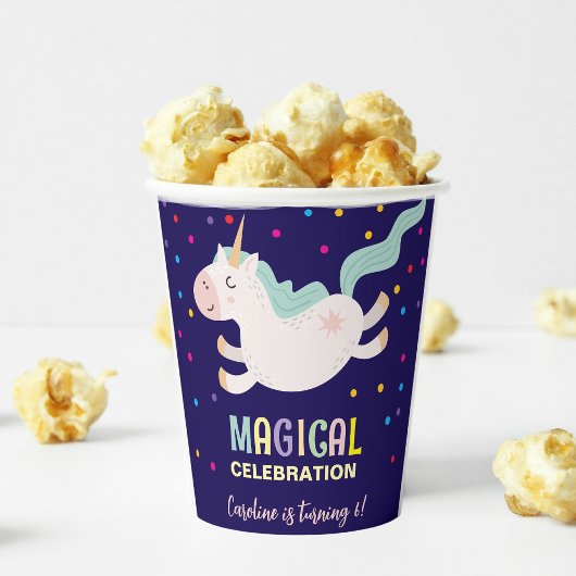 Eenhoorn magische viering verjaardag kinder papieren bekers
