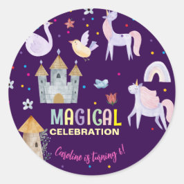Eenhoorn magische viering verjaardag kinder ronde sticker