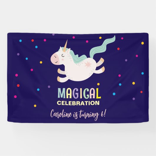 Eenhoorn magische viering verjaardag kinder spandoek (Horizontaal)
