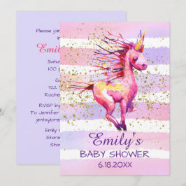 Eenhoorn Magische Waterverf Meisje Baby shower Kaart