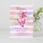 Eenhoorn Magische Waterverf Meisje Eerste Verjaard Kaart (Staand voorkant)