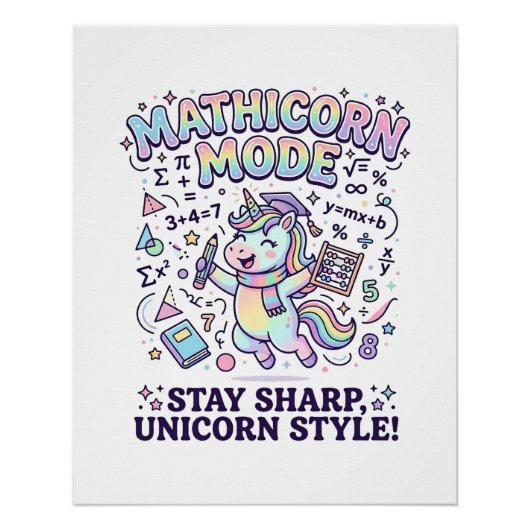 Eenhoorn Mathicorn Modus Charmerende Witte Achterg Perfect Poster (Voorkant)