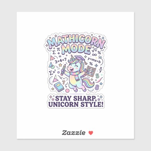 Eenhoorn Mathicorn Modus Charming Witte Achtergron Sticker (Vel)