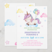 Eenhoorn Meisje 6e Verjaardag Rainbow Party Kaart (Voorkant / Achterkant)