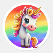 Eenhoorn 🌈🦄 meisje dier, kleurrijk regenboog ont ronde sticker (Voorkant)