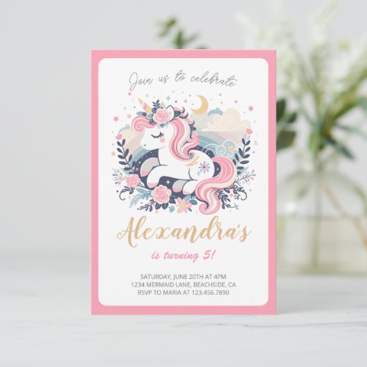 Eenhoorn Meisje Magische Pastel Roze Verjaardagsfe (Staand voorkant)