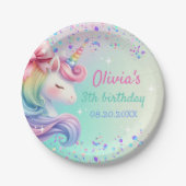 Eenhoorn Meisje Magische Pastelregenboog Verjaarda Papieren Bordje (Voorkant)