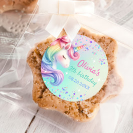 Eenhoorn Meisje Magische Pastelregenboog Verjaarda Ronde Sticker