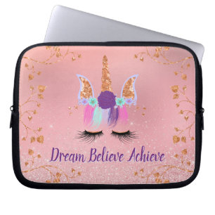 Eenhoorn Meisje Roze Droom Believe Achieve Laptop Sleeve