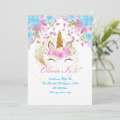 eenhoorn meisje verjaardag uitnodiging (Staand voorkant)