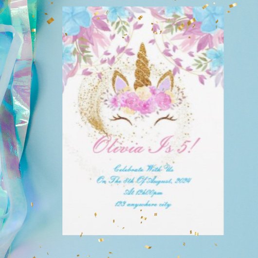 eenhoorn meisje verjaardag uitnodiging