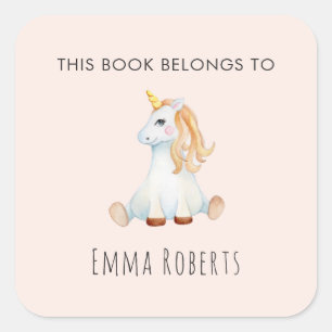 Eenhoorn Meisjes 'Dit boek hoort bij' Kinder Bookp Vierkante Sticker