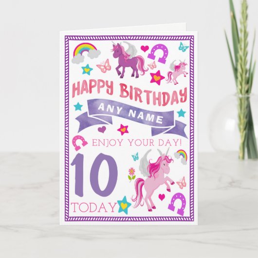 Eenhoorn Meisjes Gepersonaliseerde Verjaardag Kaar Kaart (Voorkant)