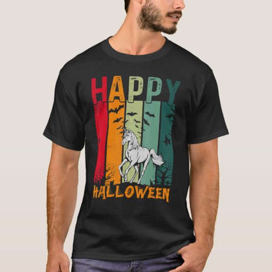Eenhoorn Meisjes Jongens Retro Stijl Halloween Din T-shirt (Voorkant)