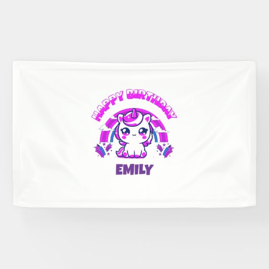 Eenhoorn Meisjes Verjaardagsfeest Banner | Bewerkb (Horizontaal)