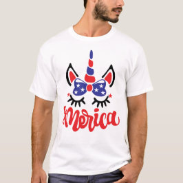 Eenhoorn Merica Grappig Ik hou van Amerika Vierde  T-shirt