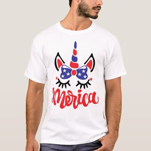 Eenhoorn Merica Grappig Ik hou van Amerika Vierde T-shirt (Voorkant)