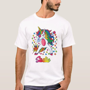 Eenhoorn met de naam Sadie Dabbing Regenboog Geper T-shirt