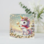 Eenhoorn met glinsterende kerstbal feestdagenkaart (Staand voorkant)