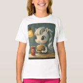 Eenhoorn met hamburger en drink t-shirt (Voorkant)