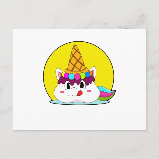 Eenhoorn met ijshoorn briefkaart (Voorkant)