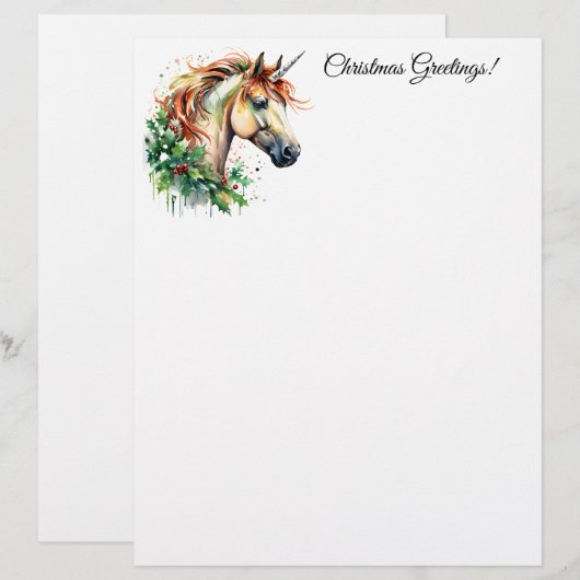 Eenhoorn met Kerstmis Briefhoofd (Voorkant / Achterkant)