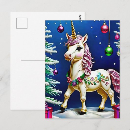 Eenhoorn met Kerstmis Briefkaart (Voorkant / Achterkant)