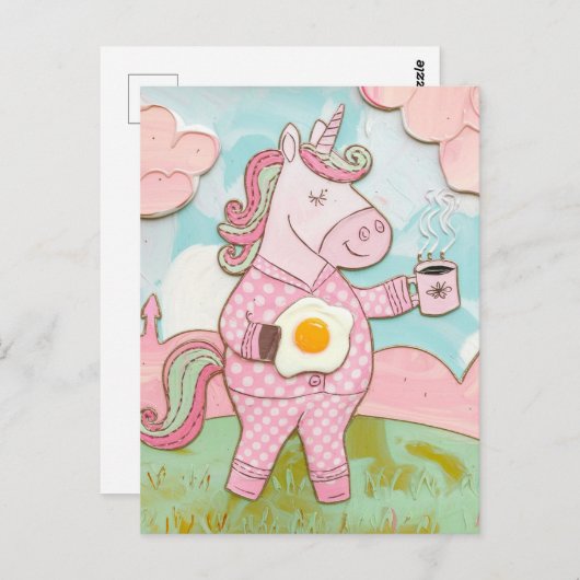 Eenhoorn met koffie en ei briefkaart (Voorkant / Achterkant)