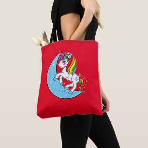 Eenhoorn met Regenboog Hemelsblauwe Maan & Sterren Tote Bag