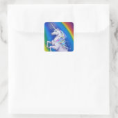 Eenhoorn met Regenboog Vierkante Sticker (Tas)
