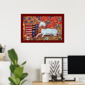 EENHOORN MET RODE BLAUWE BLOEMMOTIEVEN POSTER (Thuiskantoor)