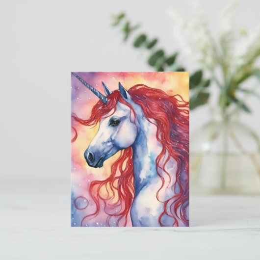 Eenhoorn met rood haar briefkaart (Staand voorkant)