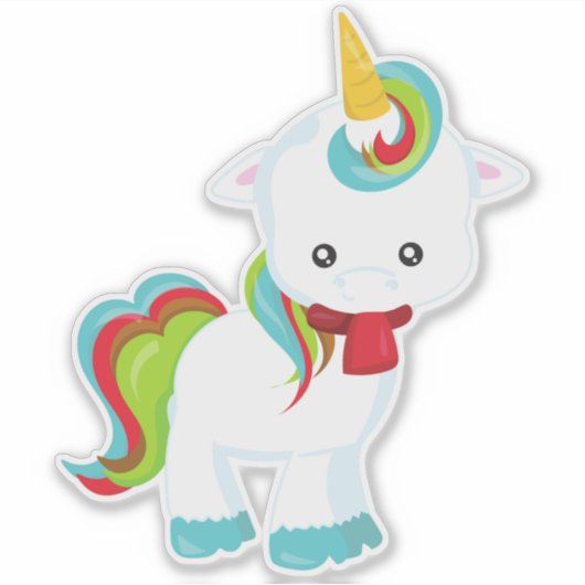 Eenhoorn met sjaal, kleine eenhoorn, Schattigee ee Sticker (Voorkant)