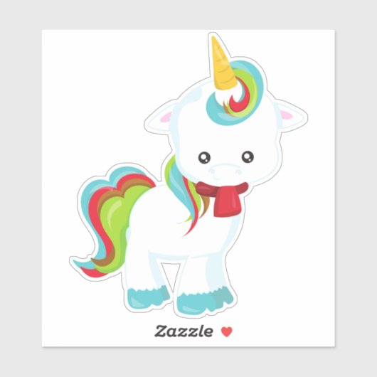 Eenhoorn met sjaal, kleine eenhoorn, Schattigee ee Sticker (Vel)