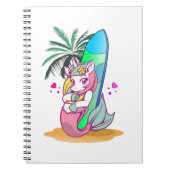 Eenhoorn met surfplank op het strand notitieboek (Voorkant)