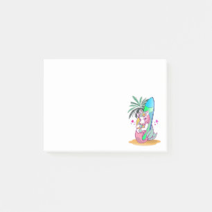 Eenhoorn met surfplank op het strand post-it® notes