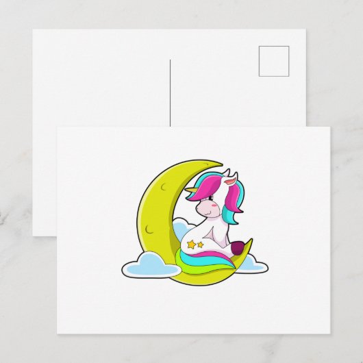 Eenhoorn met wolken en maan briefkaart (Voorkant / Achterkant)