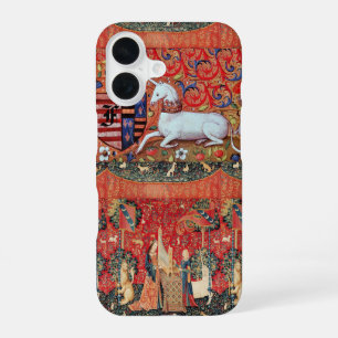 EENHOORN, MIDDELEEUWSE FANTASIE BLOEMEN, FLORALE M iPhone 16 HOESJE