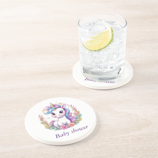 Eenhoorn minimalistisch regenboog positief Baby sh Zandsteen Onderzetter (Zijkant)