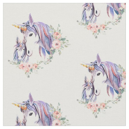 Eenhoorn Moeder & Baby Waterverf Flora Pattern Stof (Close Up)
