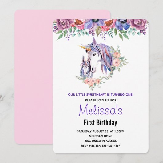  Eenhoorn Moeder & baby Waterverf Verjaardag Kaart (Voorkant / Achterkant)