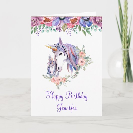  Eenhoorn Moeder & Baby Waterverf Verjaardag Kaart (Voorkant)