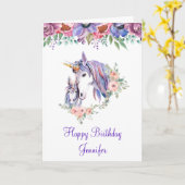  Eenhoorn Moeder & Baby Waterverf Verjaardag Kaart (Gele Bloem)