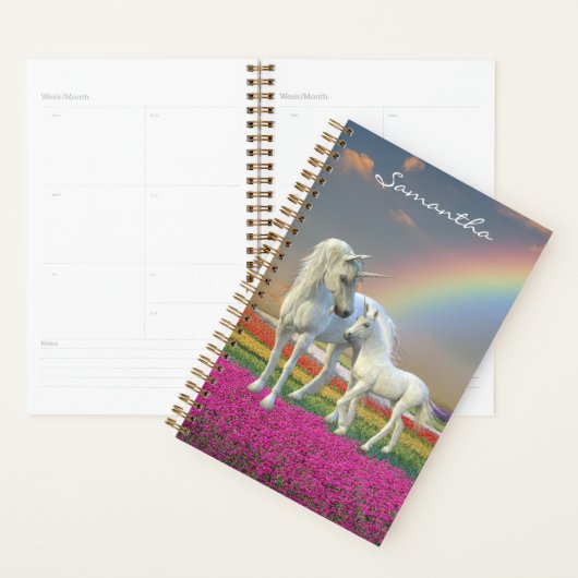 Eenhoorn moeder en veulen regenboog jaarlijks mono planner (Display)