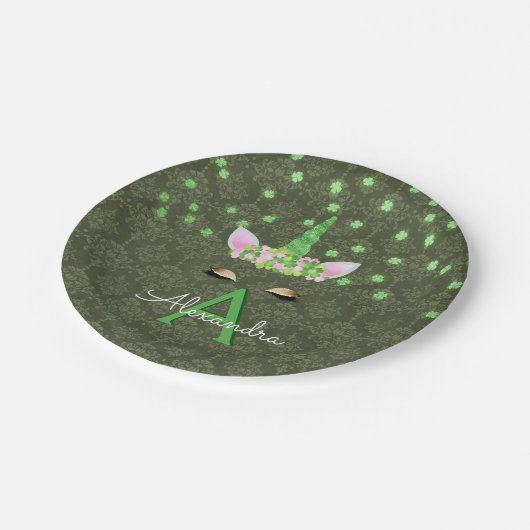 Eenhoorn Monogram Groen St. Patrick's Day Papieren Bordje (Gekanteld)