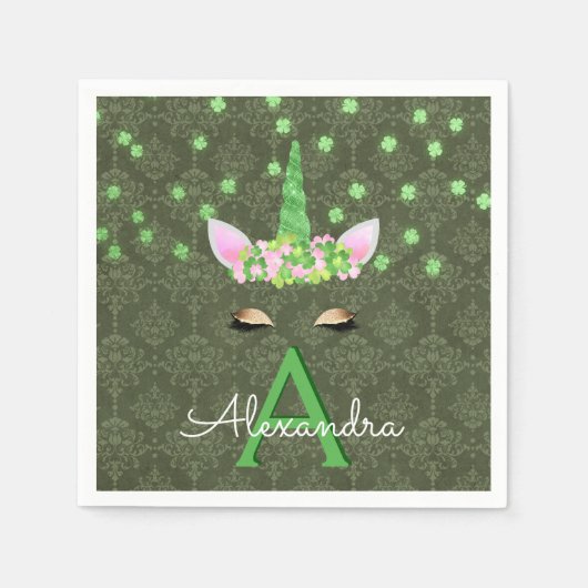 Eenhoorn Monogram Groen St. Patrick's Day Servet (Voorkant)