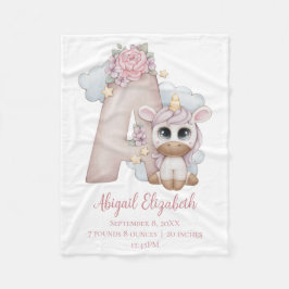Eenhoorn Monogram Letter A Roze Baby Meisje Cadeau Fleece Deken
